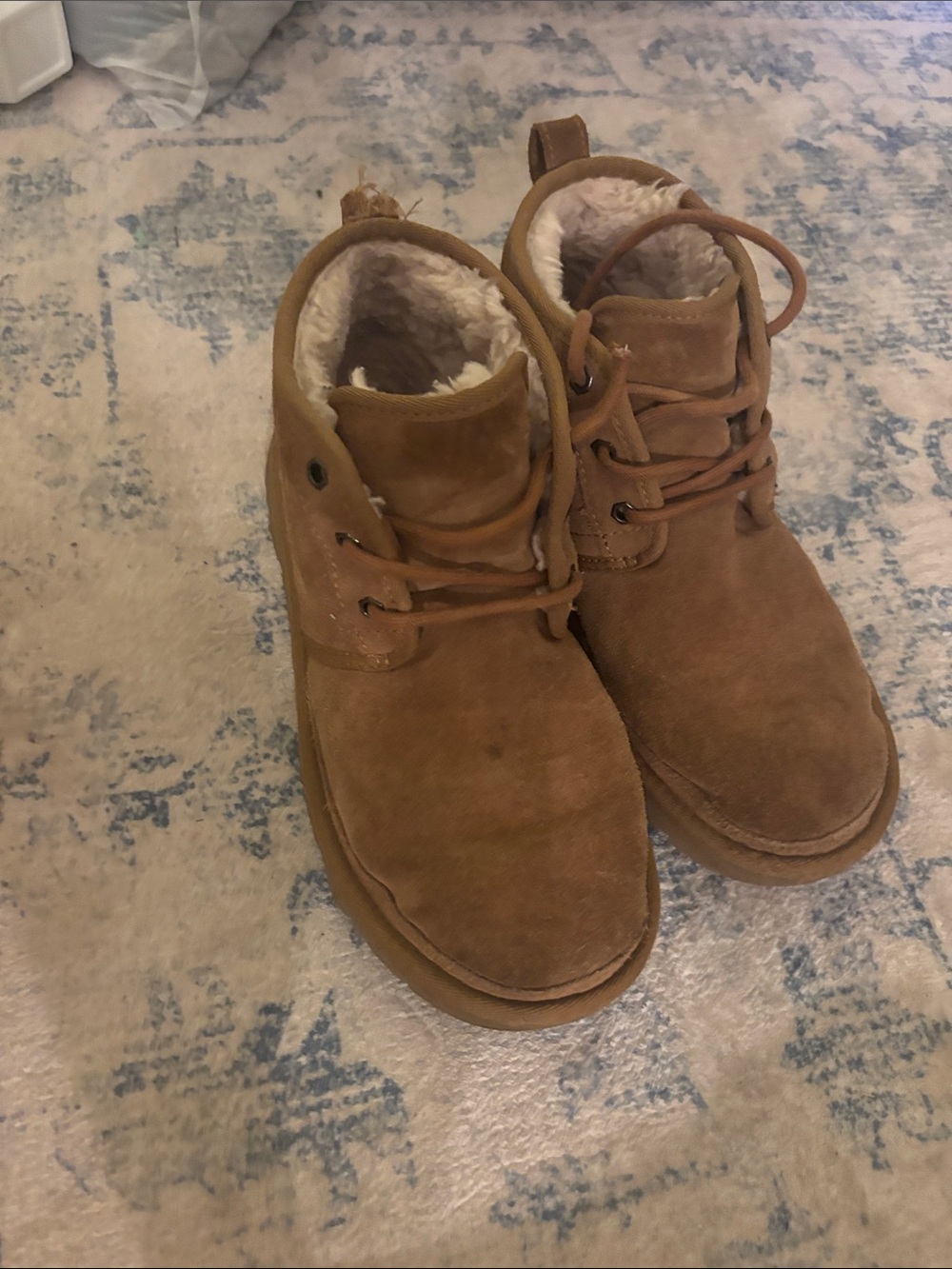 UGG Chestnut Brown Suede Shearling-Lined Lace-Up Boots